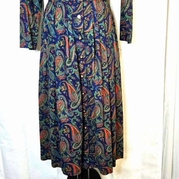 Talbots X Sara Cambell 80s Jeweltone Paisley Button Front Midi Tea Length Dress - Picture 6 of 15